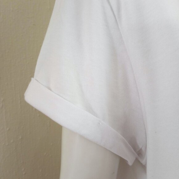 NWT Rachel Zoe White Crew Neck Short Cuffed Sleeve Tee T-Shirt - Picture 4 of 7